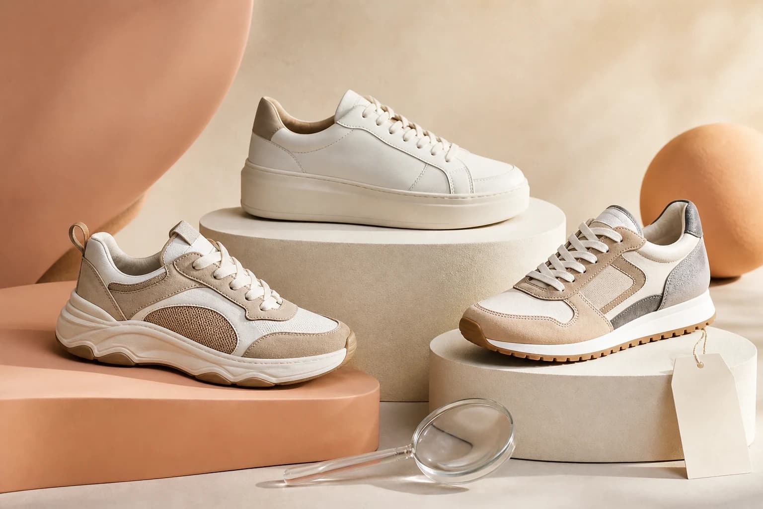 Trois chaussures photographiées en studio pour illustrer la comparaison de produits